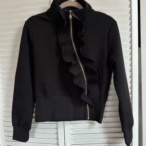 Black Ruffled Zip-Up Jacket